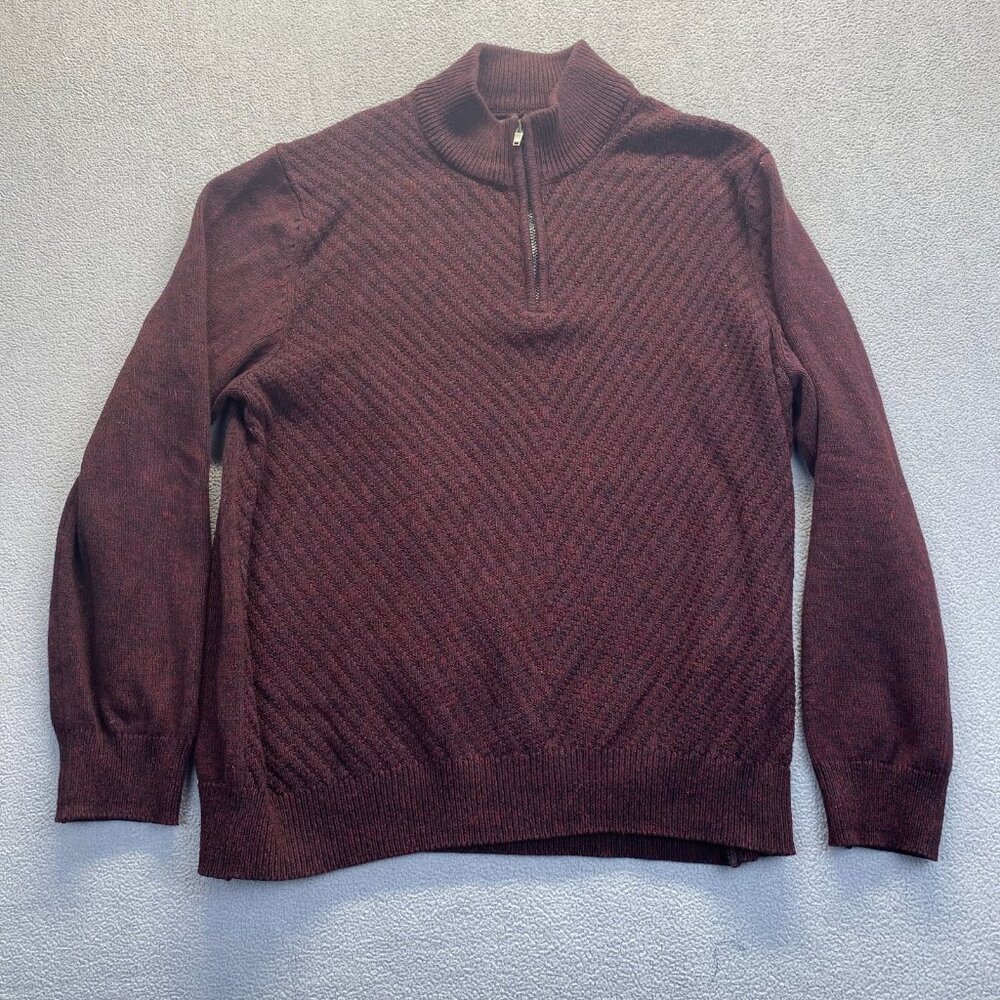 CALVIN KLEIN Jeans Men’s Quarter Zip Sweater XXL Maroon Cotton Bordeaux